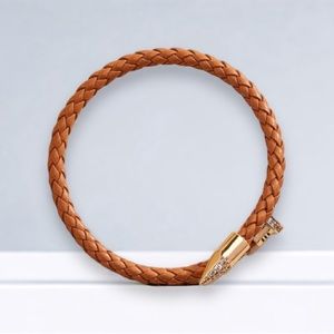 faux leather braid cuff bracelet-brown